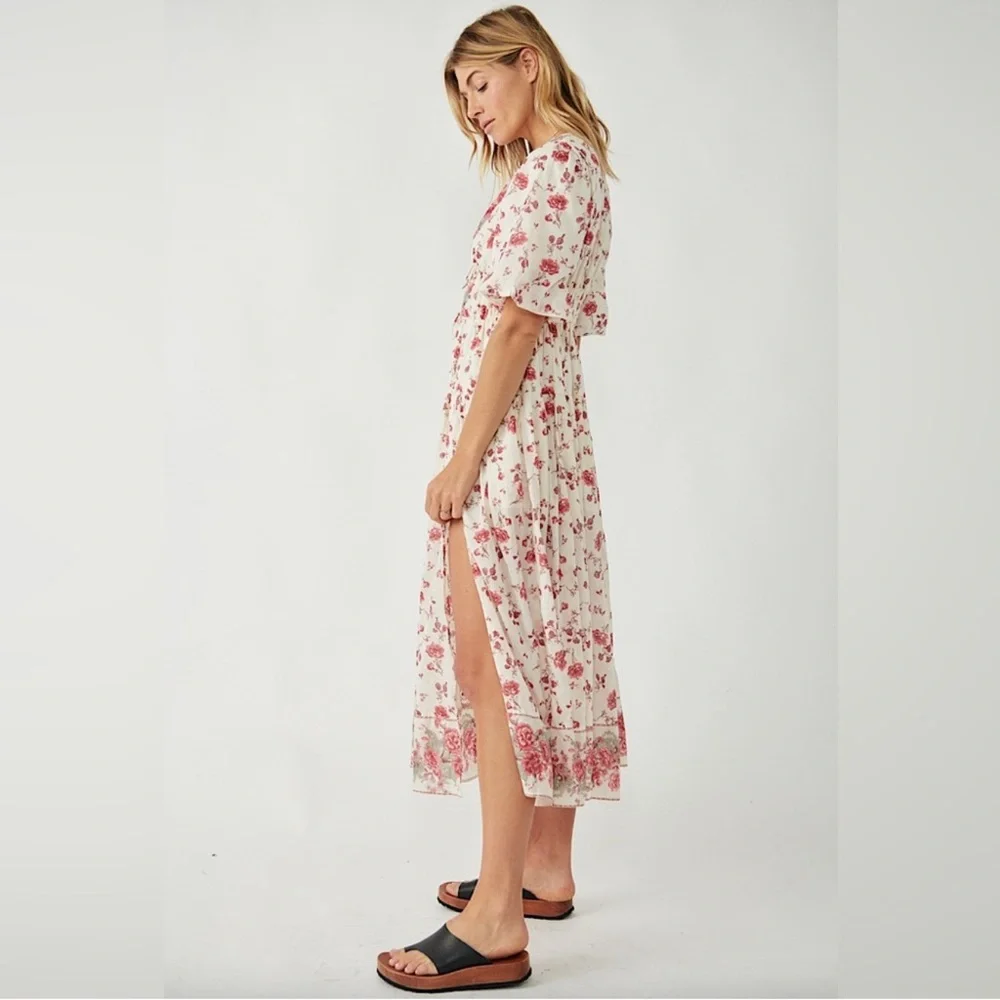 Free People Lysette Maxi Dress Floral Summer V neckline Dress large - Picture 3 of 15